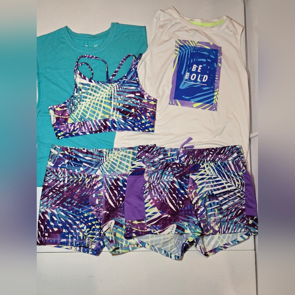 Xersion Kids 5 Piece Matching Atheltic Set - Blue, Purple, White